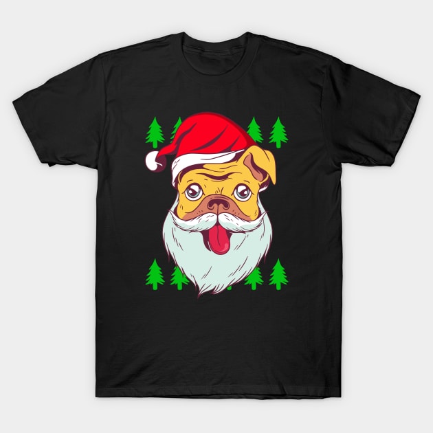 Funny Santa Pug Hat Dog Ugly Christmas Tree Pugmas Xmas Gift T-Shirt by Ramadangonim